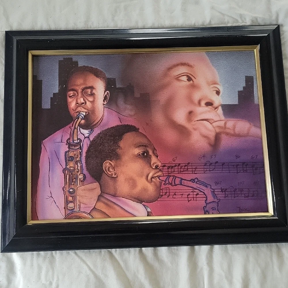 Vibrant Art Print Featuring Jazz Musicians with Saxophones, Matt Thone, 1996